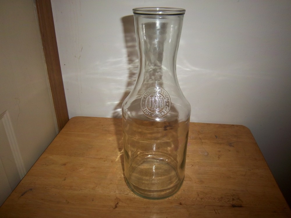 Clear Glass Wine Carafe 11.5&Prime; Vtg Paul Masson Since 1852, building on front