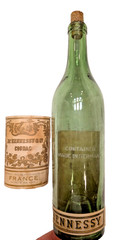 Ja Hennessy Cognac, 2 Star SO, Antique Bottle, France/Germany, Etched Glass Cork