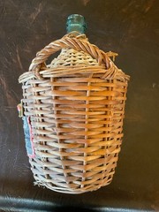 Vintage Wine Bottle Wrapped In Wicker 1 Gallon Green Glass Marbella Collectible