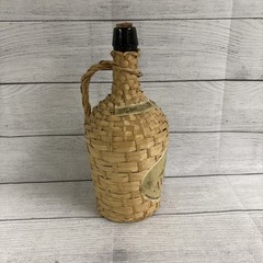 Vintage Wicker Covered Clear Wine Bottle with Rattan Handle Avelar Rose!!!
