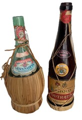 Lot of 2 Vintage Straw Wrapped Glass Wine Chianti Bottles ‘61 & ‘69 Bar Decor