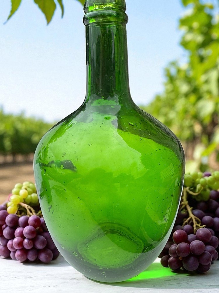 Vintage French Viresa Bottle Demijohn Wine Jug Spain 12&Prime; Green Glass (1) Gallon