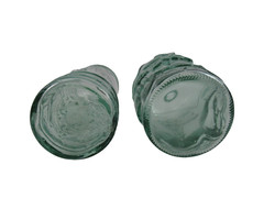 Green Tinted Glass Bottles Lot – Embossed Fruit & Grape Decor 8in & 12in