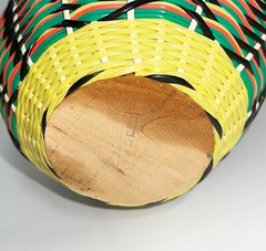 Vintage Viresa Scoubidou Colorful Wine Bottle Plastic Woven Wicker Spain 60-70s
