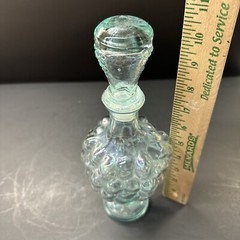 Vintage Green Glass Standing Grape Bunch Wine Bottle W/Glass Lid EMPTY BEAUTIFUL