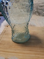 VTG Italian Fish Shaped Wine Bottle Aqua Glass Beach Nautical 13&Prime; . MINT