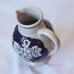 German Stoneware Bernkastel-Kues Wine Jug Cobalt Blue & White 6 Inch Tall