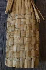 Vintage Wine Bottle Cover Wicker 18” Tiki Statue Playing Instrument