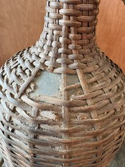 Vintage French Wicker & Aqua Glass Demijohn With Handle