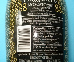 Pizzolato Moscato Dolce EMPTY Bottle Artful Plastic Sleeve Label Made in Italy
