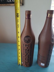 2 Kindzmarauli Georgian Ceramic Clay Pottery Red Wine Bottle Empty 3-D Design