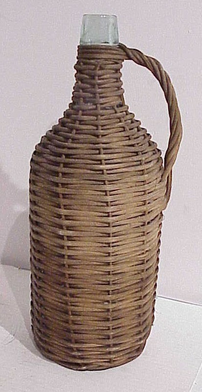 VINTAGE 13 1/2&Prime; X 6&Prime; WOVEN RATTAN WICKER COVER DEMIJOHN ITALIAN WINE BOTTLE