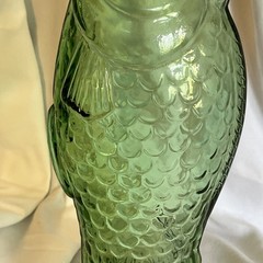 1960-70s Vintage Green Glass Italian Fish Shaped Wine Bottle Decanter w/Cork 13&Prime;
