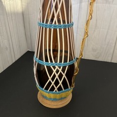 Vintage Plastic Wicker Wrapped Wine Bottle Decanter Mid Century Bohemian Style