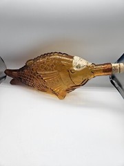 Vtg Amber Fish Wine Bottle With Original Label Augusto & F.lli Borghini Italy