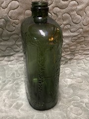 Vintage 1940s Green Wine Half Gallon Bottle 10” Tall, Glass Embossed Grape Vines