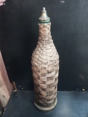 Vintage Large Wicker Wrapped Glass 24” Green Wine Bottle lamp Parts Repair