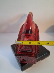 VTG! 1960&rsquo;s Crimson Red Glass »Wine Bottle In A Basket » Figure; « La Mediterranea »