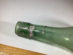 Antique Vtg. Hand Blown Wine Bottle Torpedo Round Bottom Green Glass 8”