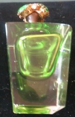 SMALL ANTIQUE GREEN FRENCH PERFUME ATOMIZER BOTTLE WITH JEWELED TOP