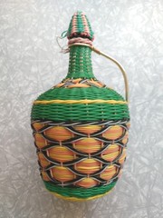 Vintage Viresa Scoubidou Colorful Wine Bottle Plastic Woven Spain 60-70s