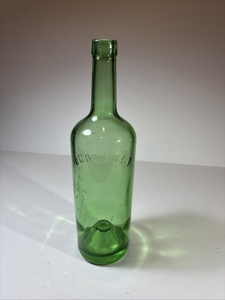 Vintage Dubonnet Embosed Wine Bottle Green Glass 12 3/8” Tall