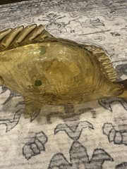 Vintage Italian Handblown Amber Crackle Glass Orvieto Wine Fish Decanter Empty