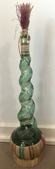 Vtg Italian Chianti Spiral Glass Bottle Raffia Stopper Labels 19.5” GUC