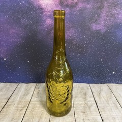 VTG Cobalt Biege European Wine Bottle With Embossed Grapes And Leaves 12.3”