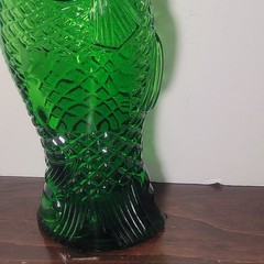 Vintage Fish Shaped Dark Green Glass Italian Wine Bottle Decanter 13&Prime;H F Mark