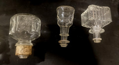 5 Old MCM 1960s Square Clear Glass Bar Liquor Bottles Bourbon Tag