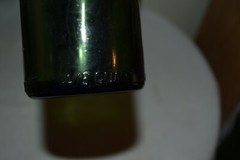 4 Vintage green glass Empty assorted bottles tall and short craft EUC