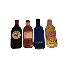4 Slumped MeltedFlattenedWine Bottle Cheese TraySpoon Rest, Glass Plates