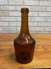 Antique Benedictine Wine Bottle Amber Brown Embossed Glass Bottle
