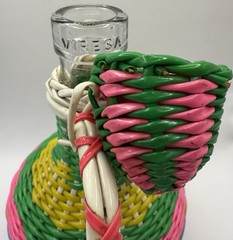 Vintage Demijohn Glass Bottle Viresa Plastic Wicker Wrapped Handled Decanter