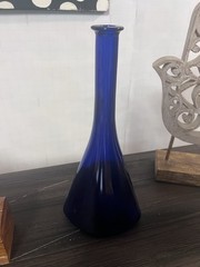 Vintage Cobalt Blue Glass Wine Bottle Vase Decor 14&Prime; Tall Hand Blown Style