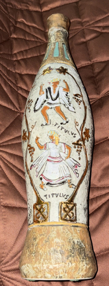 1960s Italian Ceramic & 24k Gold Roman Men Wine Titvlvs Bottle by Fazi Battaglia