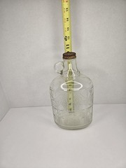 Vtg 1/2 Gal. Glass Wine Decanter Embossed Grape/Vine Design Bottle w/Lid Handle