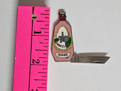 VINTAGE MINI CLOISONNE FIGURAL KNIFE Portugal CONCELLOS Rose WINE BOTTLE w/case