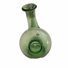 VNTG Italian Hand Blown Green Glass Wine Decanter W/Ice Chamber & Straw Corks