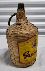 Rare GARIBALDI Wine Jug Demijohn Amber/Green Glass Wicker Wrapped Brazil VTG 60s