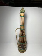 MCM Plastic Scoubidou Woven Wicker Demijohn Wine Bottle Metal Handle