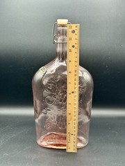 VTG Jus De Fruits Large Pink Glass Wine/Liquor Bottle w Original Rosenthal Label