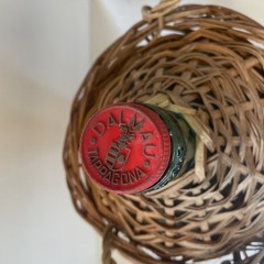 Vtg Wicker Wrapped Demijohn Dalmau Tarragona Green Glass Wine Bottle 13”h x 8.5”