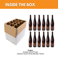– 750 Ml Amber Wine Bottles (Pack of 12), Stretch Hock Liquor Bottles, W13 Amber