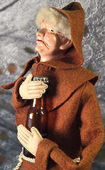 Vtg Folk Art Handmade Monk Doll Bottle Cover Wine Liquor 15&Prime; x 8&Prime; Humorous Decor