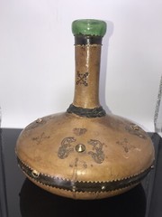 Vintage Leather Wrapped Wine Bottle Made In Italy 9” Tall 8.5” Wide No Top