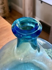 Demijohn Studio Blown Glass bottle Crackled Bottom Blue LARGE 12” tall