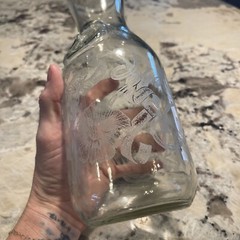 Vintage Embossed Paul Masson Wine Carafe Clear with white floral pattern 10”