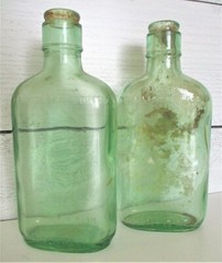 2 Vintage Coronet Schenley Brandy Half Pint Bottles Liquor Green Aqua Glass
